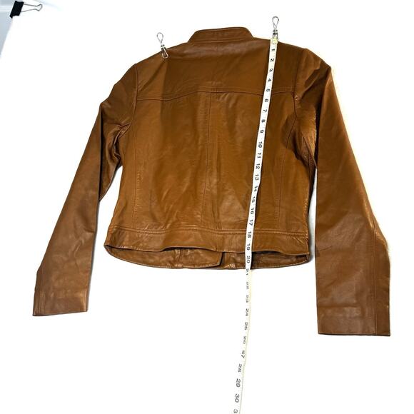 MRSP $250 New Michael Kors Real Lamb Leather Short Jacket Brown Size Medium - Picture 8 of 15